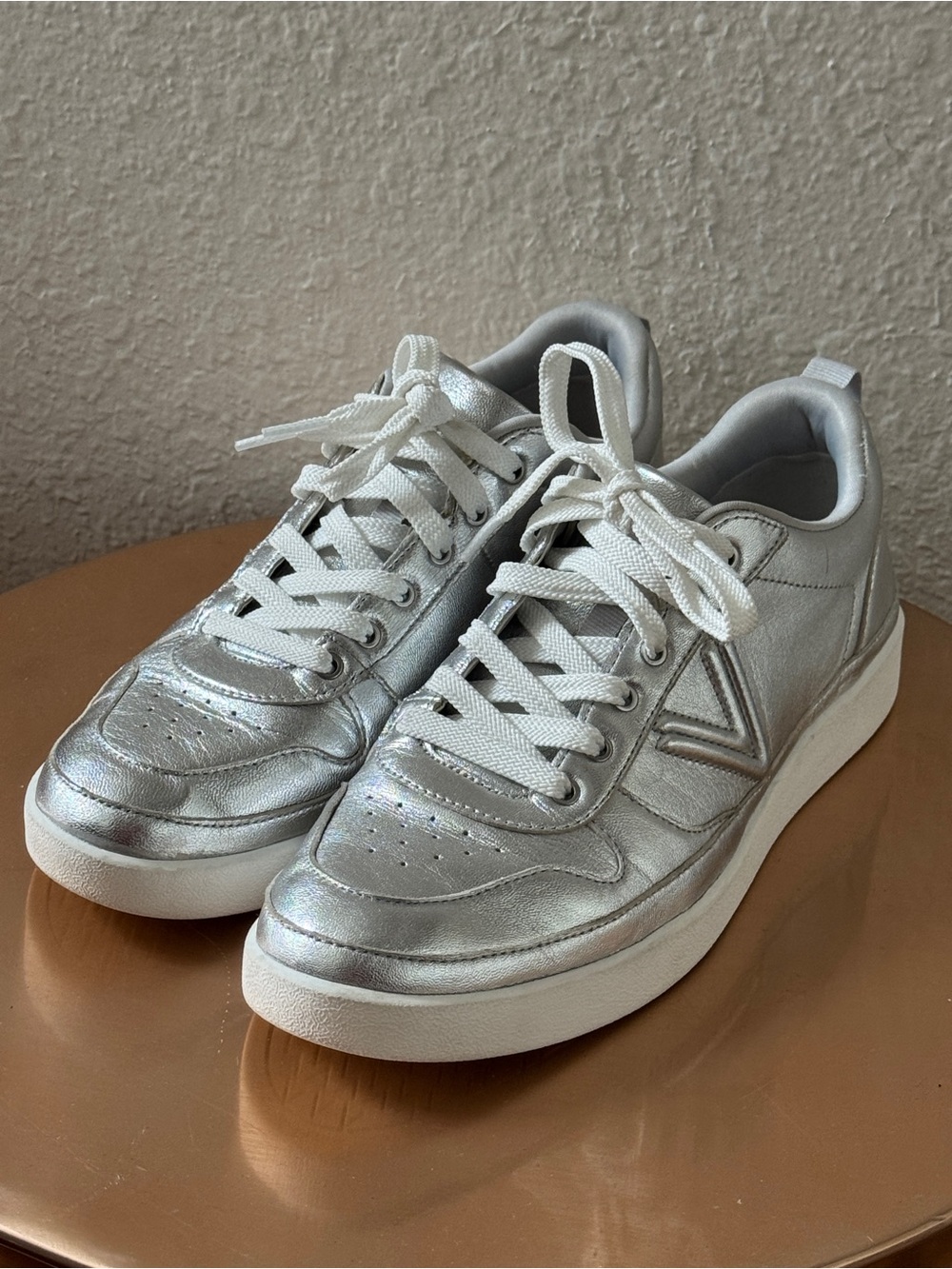 Vionic Silver Metallic Lace-Up Sneakers with White Soles